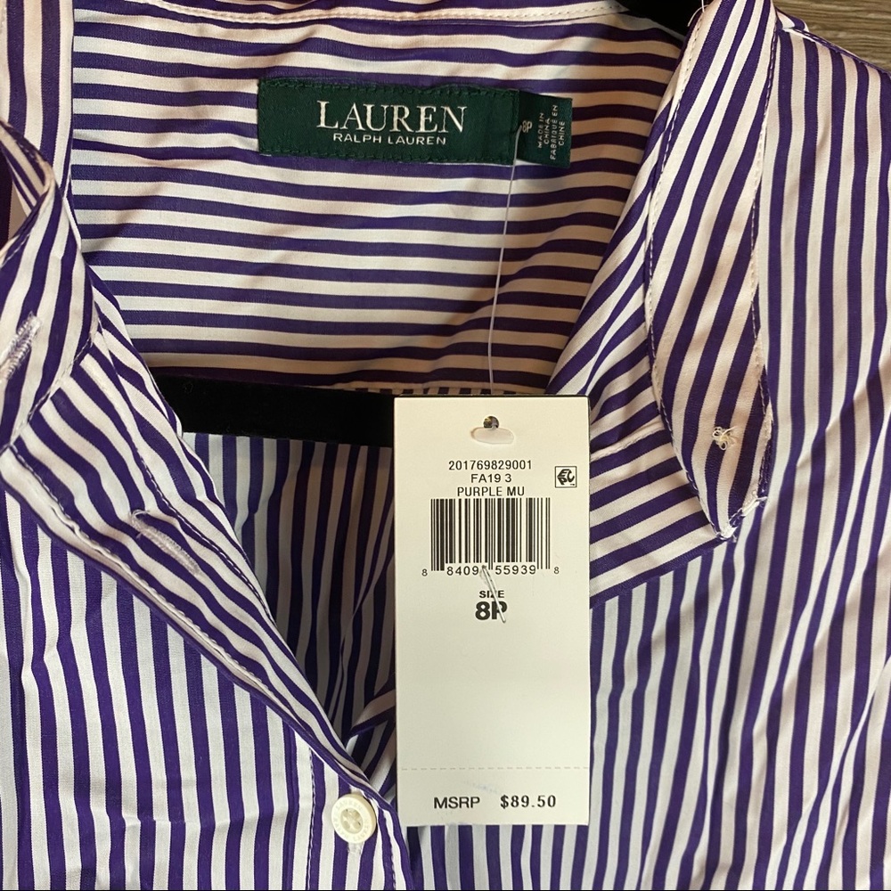 Lauren Ralph Lauren striped button up top NWT - Picture 7 of 8